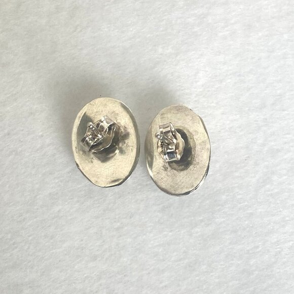 VTG Sterling Silver 925 Very Dainty Oval Shadowbox Turquoise Stud Earrings - Picture 8 of 16